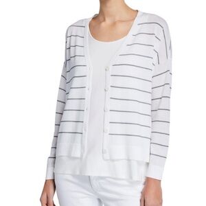Eileen Fisher White Striped Cardigan Sweater